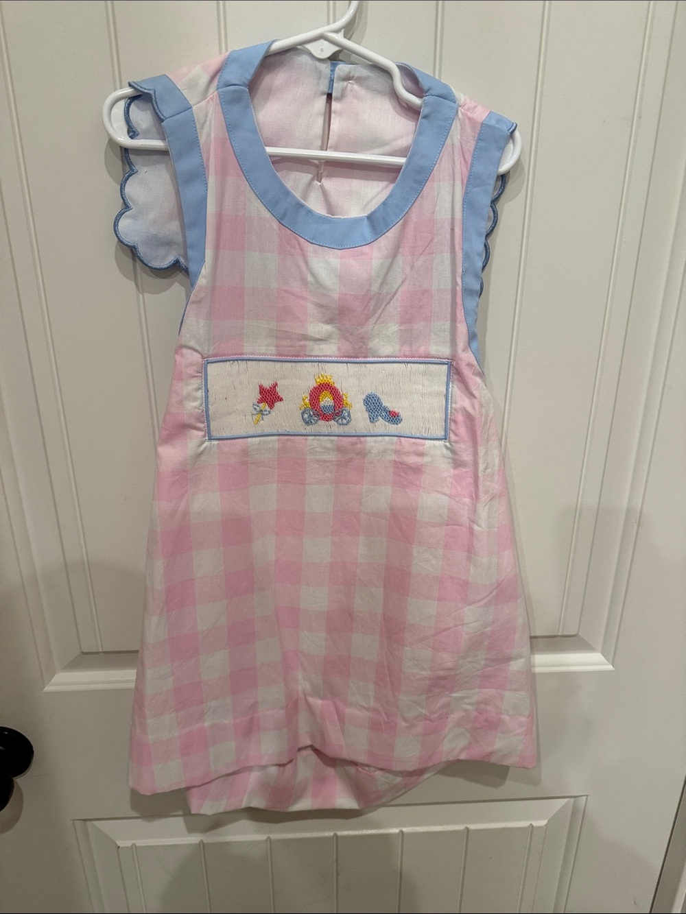 Girls Pink Gingham Dress with Blue Trim